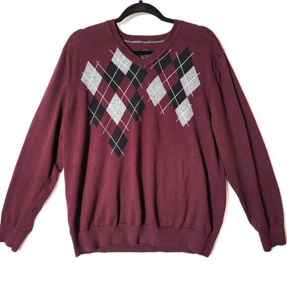 J. Ferrar Mens Pullover Sweater Sz XL Long Sleeve V-Neck Deep Plum  Golf T Time - Picture 1 of 11